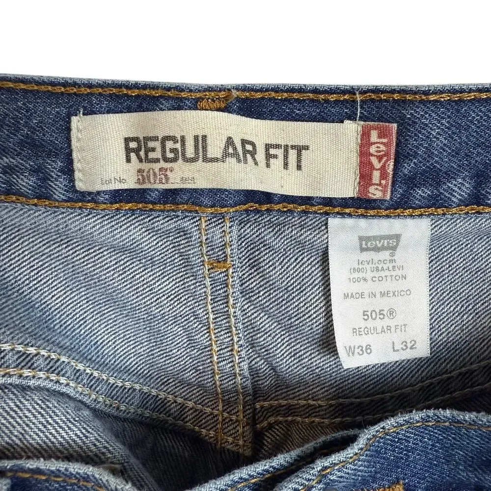 Levi's 505 Jeans Men 36x32 Blue Denim High-Rise Regular Fit Straight Leg Zip Fly